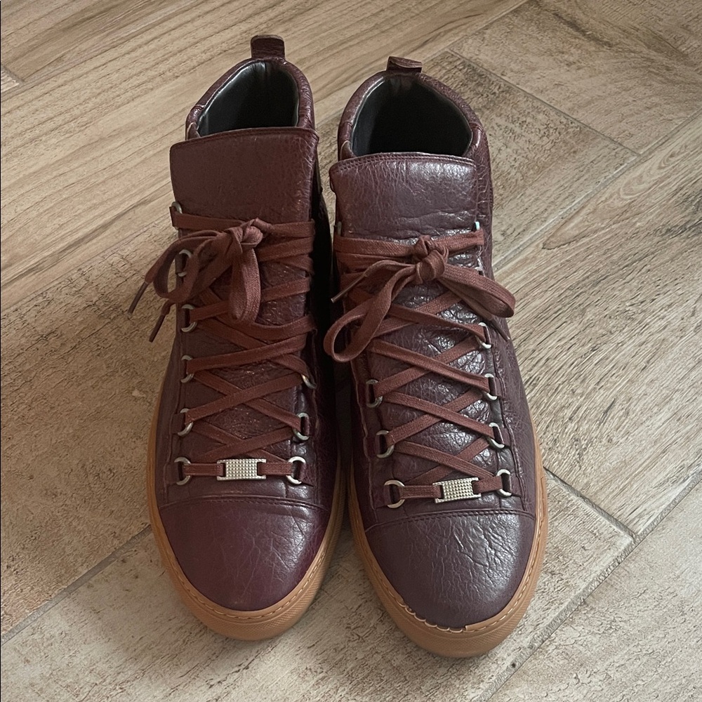 Balenciaga Burgundy High-Top Men's Shoes